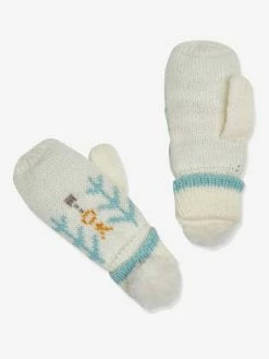Gants Fille En Maille Jacquard Et Pompons En Fausse Fourrure Beige Imprimé - Vertbaudet