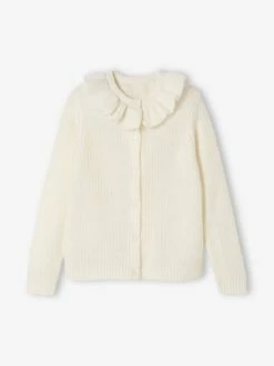 Gilet à Collerette En Maille Mousseuse Fille Marron - Vertbaudet