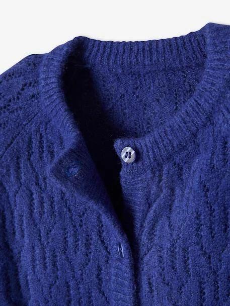 Gilet Ajouré Maille Mousseuse Fille Bleu - Vertbaudet 4 Gilet Ajouré Maille Mousseuse Fille Bleu - Vertbaudet – Image 4