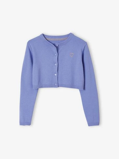 Gilet Boléro Basics Fille Broderie Coeur Irisée Lavande - Vertbaudet 1 Gilet Boléro Basics Fille Broderie Coeur Irisée Lavande - Vertbaudet