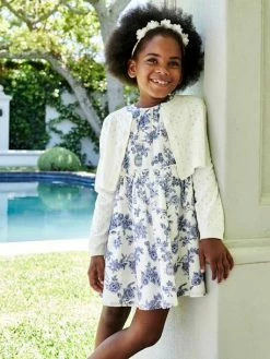 Gilet Boléro En Maille Pointelle Fille écru - Vertbaudet -cyrillus boutique gilet bolero en maille pointelle fille 3