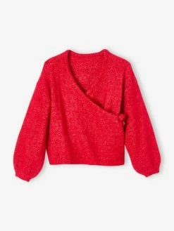 Gilet Cache-coeur Maille Ajourée Irisée Fille Rouge - Vertbaudet
