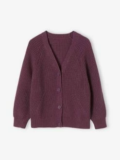 Gilet Col V Fille En CĂ´tes Anglaises Rose Blush - Vertbaudet