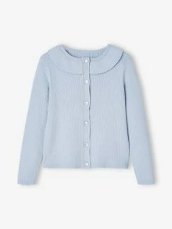 Gilet Court Ă Collerette Fille Gris Clair - Vertbaudet