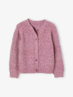 Alternative view of Gilet En Maille Fantaisie Ajourée Fille Prune - Vertbaudet