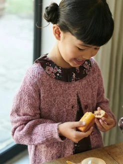 Gilet En Maille Fantaisie Ajourée Fille Prune - Vertbaudet