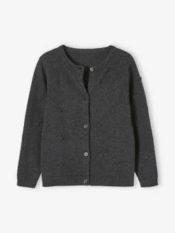 Gilet Fantaisie Effet Pompons Fille Gris - Vertbaudet