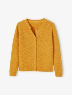 Gilet Fille Maille Fantaisie Légèrement Irisée Jaune D'or Irisé - Vertbaudet