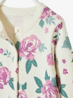 Gilet Imprimé Fleurs Fille écru Imprimé - Vertbaudet -cyrillus boutique gilet imprime fleurs fille 2