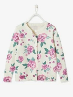 Gilet Imprimé Fleurs Fille écru Imprimé - Vertbaudet