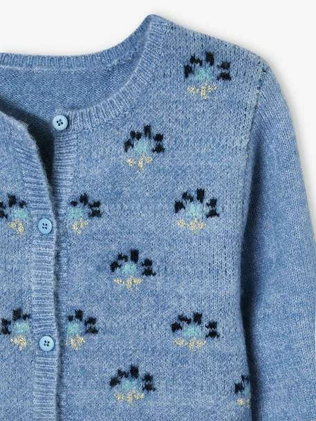 Gilet Jacquard Fille Motifs Fleurs Rehaussés De Fil Brillant Bleu - Vertbaudet 3 Gilet Jacquard Fille Motifs Fleurs Rehaussés De Fil Brillant Bleu - Vertbaudet – Image 3