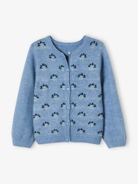 Gilet Jacquard Fille Motifs Fleurs Rehaussés De Fil Brillant Bleu - Vertbaudet 1 Gilet Jacquard Fille Motifs Fleurs Rehaussés De Fil Brillant Bleu - Vertbaudet