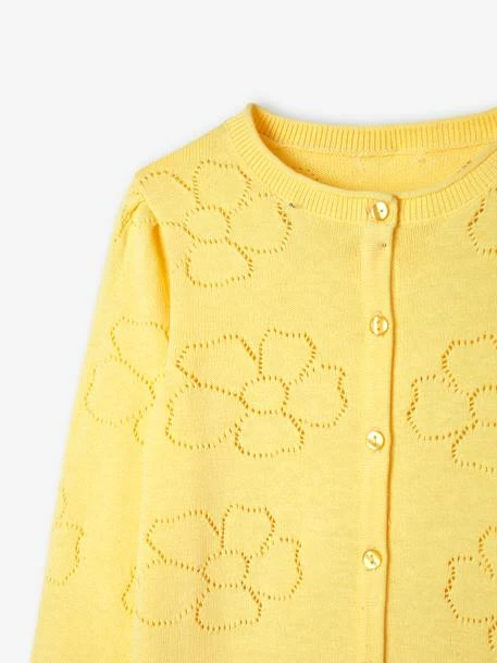 Gilet Maille Ajourée Motifs Fleurs Fille Jaune - Vertbaudet 6 Gilet Maille Ajourée Motifs Fleurs Fille Jaune - Vertbaudet – Image 6