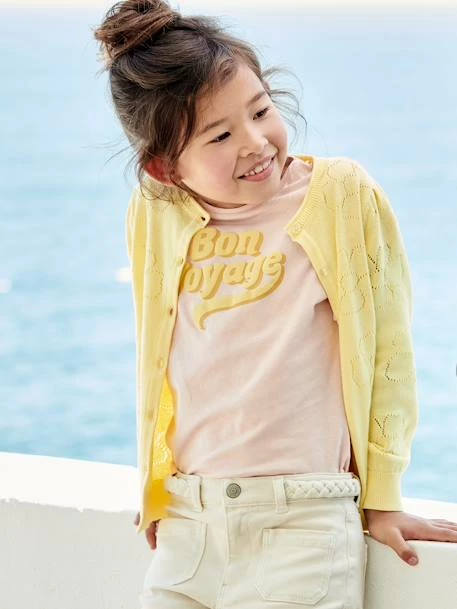 Gilet Maille Ajourée Motifs Fleurs Fille Jaune - Vertbaudet 1 Gilet Maille Ajourée Motifs Fleurs Fille Jaune - Vertbaudet