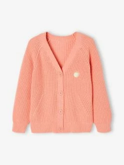 Gilet Maille Perlée Fille Corail - Vertbaudet