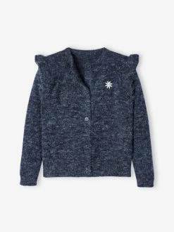 Gilet Volanté Fille Maille Mousseuse Rose - Vertbaudet