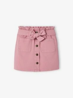 Jupe Droite Style Paperbag Fille Mauve - Vertbaudet