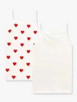 Alternative view of Lot De 2 Chemises à Bretelles Coeur Petite Fille En Coton - PETIT BATEAU Blanc Coeurs - Petit Bateau