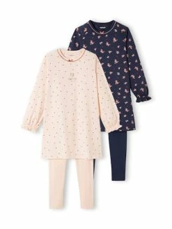 Lot De 2 Chemises De Nuit à Fleurs + Legging Lot Rose Bleu Aop - Vertbaudet