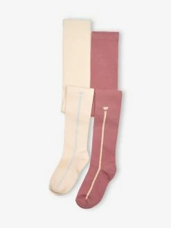 Lot De 2 Collants Bande Lurex Fille Lot Bordeaux - Vertbaudet