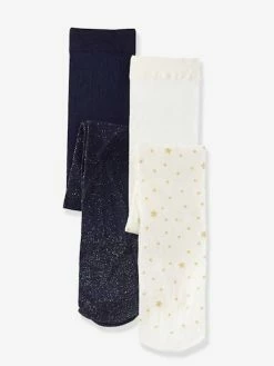 Lot De 2 Collants Fantaisie Détails Brillants Fille En Polyamide Lot Beige Irise - Vertbaudet