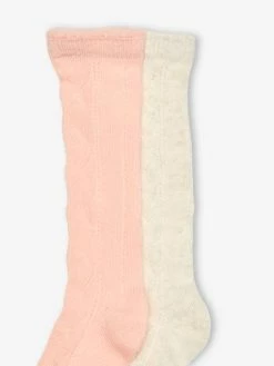 Alternative view of Lot De 2 Paires De Chaussettes Hautes Ajourées Fille Lot Rose Poudré - Vertbaudet