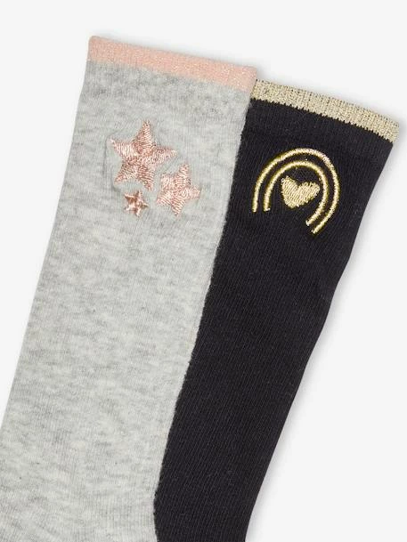 Lot De 2 Paires De Chaussettes Hautes Fille En Maille Cotelée Et Motif Lurex Lot Encre - Vertbaudet 2 Lot De 2 Paires De Chaussettes Hautes Fille En Maille Cotelée Et Motif Lurex Lot Encre - Vertbaudet – Image 2