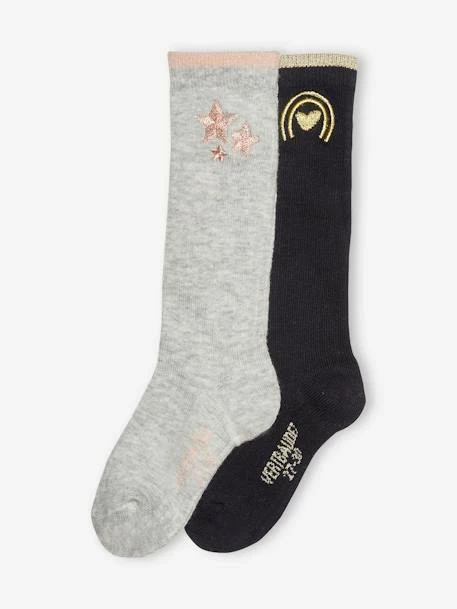 Lot De 2 Paires De Chaussettes Hautes Fille En Maille Cotelée Et Motif Lurex Lot Encre - Vertbaudet 1 Lot De 2 Paires De Chaussettes Hautes Fille En Maille Cotelée Et Motif Lurex Lot Encre - Vertbaudet