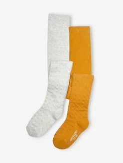 Lot De 2 Paires De Collants En Maille Ajourée Coeurs Fille Lot Jaune - Vertbaudet