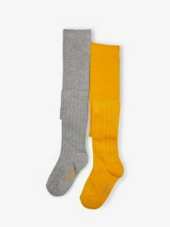 Lot De 2 Paires De Collants En Maille Ajourée Fille Lot Jaune épicé - Vertbaudet
