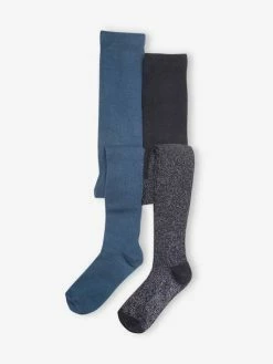 Lot De 2 Paires De Collants En Maille Côtelée Et Scintillante Fille Lot Moutarde - Vertbaudet