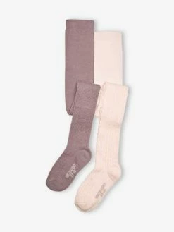 Lot De 2 Paires De Collants En Maille Torsadée Fille Lot Parme - Vertbaudet
