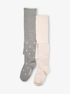 Lot De 2 Paires De Collants Fille En Maille Motifs Coeurs Ou Pois Lot Rose - Vertbaudet