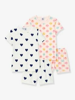 Lot De 2 Pyjacourts Cœurs Et Coquillages En Coton Fille PETIT BATEAU Coeurs Et Coquillages - Petit Bateau