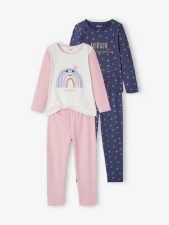 Lot De 2 Pyjamas Arc-en-ciel Fille Lot Violet Moyen - Vertbaudet