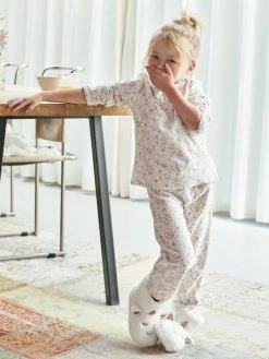 Alternative view of Lot De 2 Pyjamas Fille Fleuris En Velours Beige - Vertbaudet