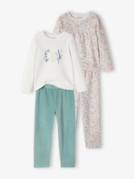 Lot De 2 Pyjamas Fille Fleuris En Velours Beige - Vertbaudet 1 Lot De 2 Pyjamas Fille Fleuris En Velours Beige - Vertbaudet