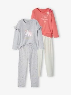 Lot De 2 Pyjamas Licorne Fille Lot Gris Clair - Vertbaudet