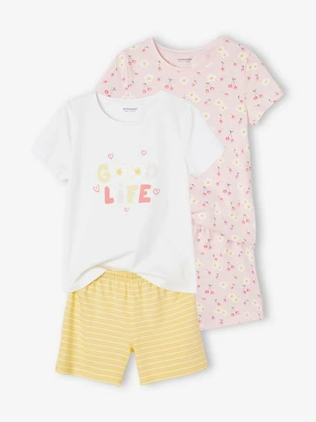 Lot De 2 Pyjashorts Fille Imprimés Fleurs Et Cerises Basics Jaune Pâle - Vertbaudet