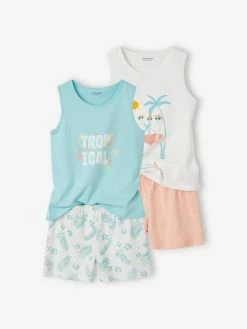 Lot De 2 Pyjashorts "Tropical" Fille Vert D'eau - Vertbaudet