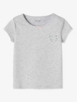 Alternative view of Lot De 2 Tee-shirts Fille Manches Courtes "chat" Ivoire Imprimé - Vertbaudet