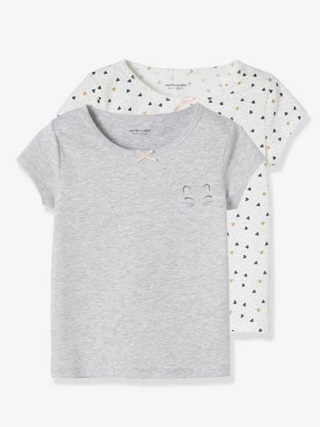 Lot De 2 Tee-shirts Fille Manches Courtes "chat" Ivoire Imprimé - Vertbaudet 1 Lot De 2 Tee-shirts Fille Manches Courtes "chat" Ivoire Imprimé - Vertbaudet