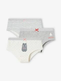 Lot De 3 Shorties Fille Chats Gris Chiné - Vertbaudet