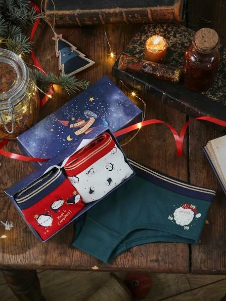 Lot De 3 Shorties Noël Fille Rouge - Vertbaudet 1 Lot De 3 Shorties Noël Fille Rouge - Vertbaudet