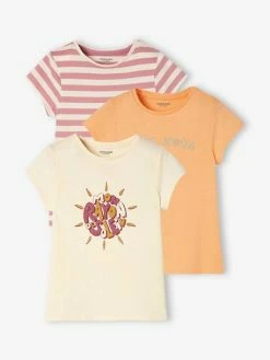 Lot De 3 T-shirts Basics Détails Irisés Fille Lot Sauge - Vertbaudet