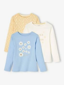 Lot De 3 T-shirts Basics Fille Manches Longues Lot Blanc - Vertbaudet