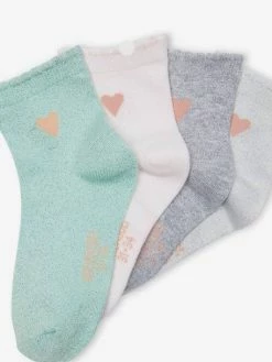 Alternative view of Lot De 4 Paires De Mi-chaussettes Brodées Coeur Scintillant Fille Rose Poudré - Vertbaudet