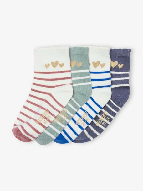 Lot De 4 Paires De Mi-chaussettes Rayées Et Coeurs Scintillants Bleu - Vertbaudet 1 Lot De 4 Paires De Mi-chaussettes Rayées Et Coeurs Scintillants Bleu - Vertbaudet
