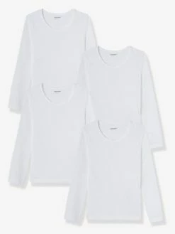 Lot De 4 T-shirts Fille Manches Longues BASICS Blanc - Vertbaudet