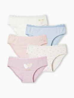 Lot De 5 Culottes "coeurs" Fille Lilas - Vertbaudet